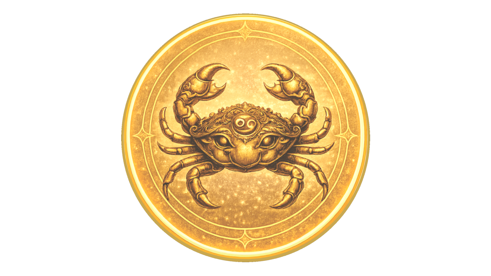 Gold medallion depicting the crab, traditional symbol of Cancer.