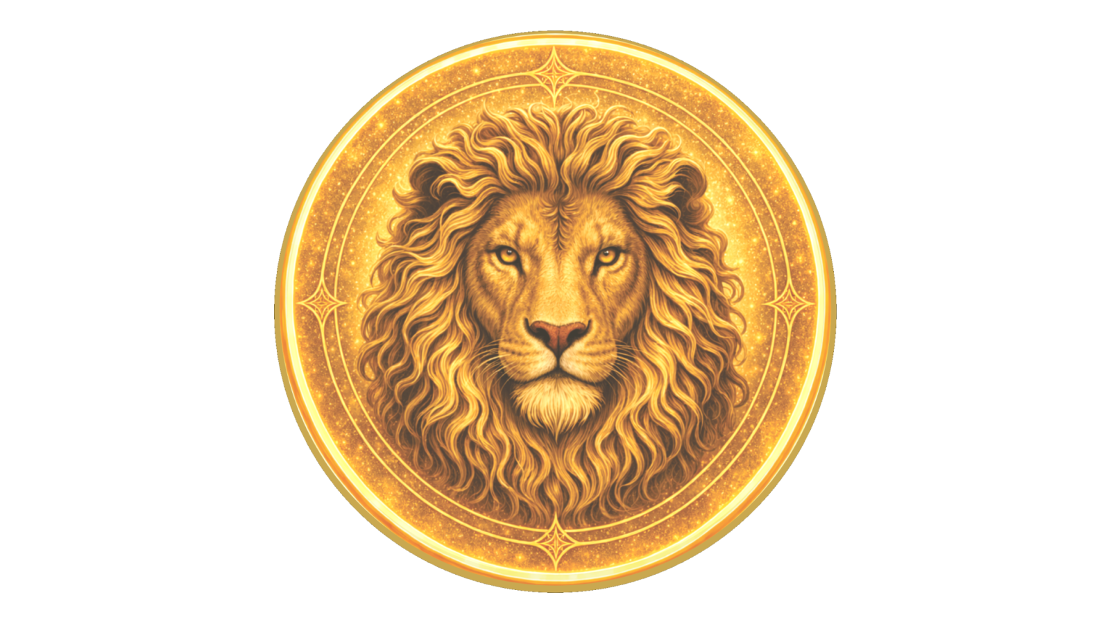 Gold medallion depicting the lion, traditional symbol of Leo.