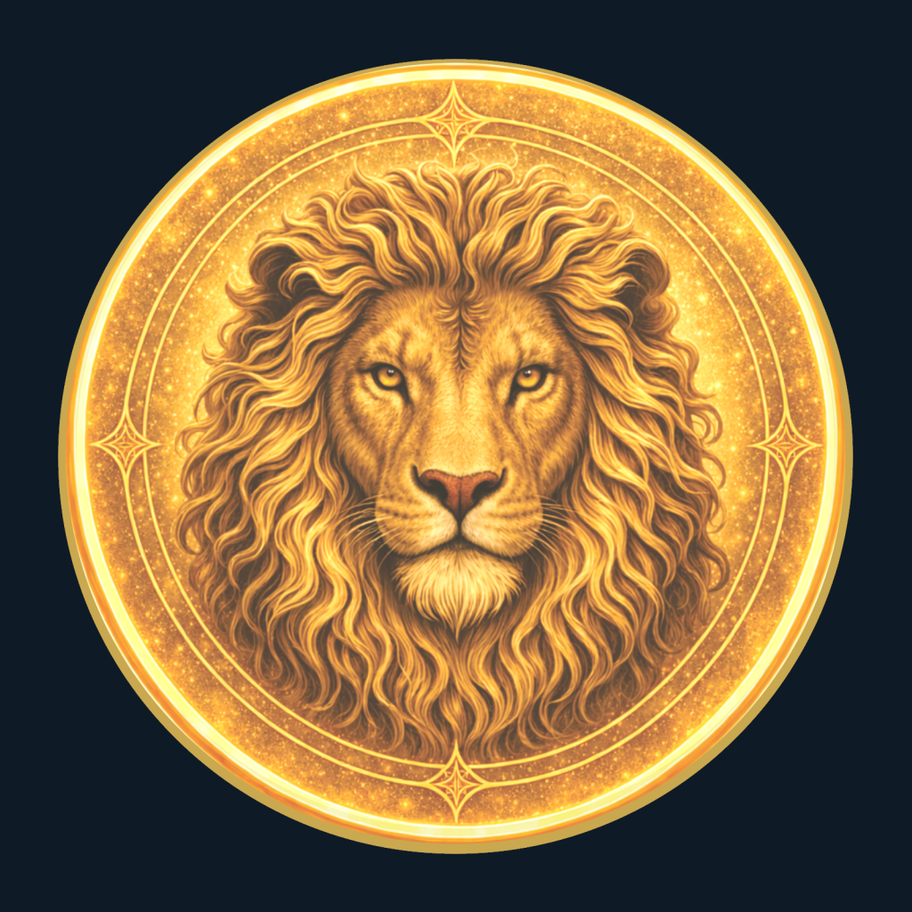 Gold medallion depicting the lion of Leo.