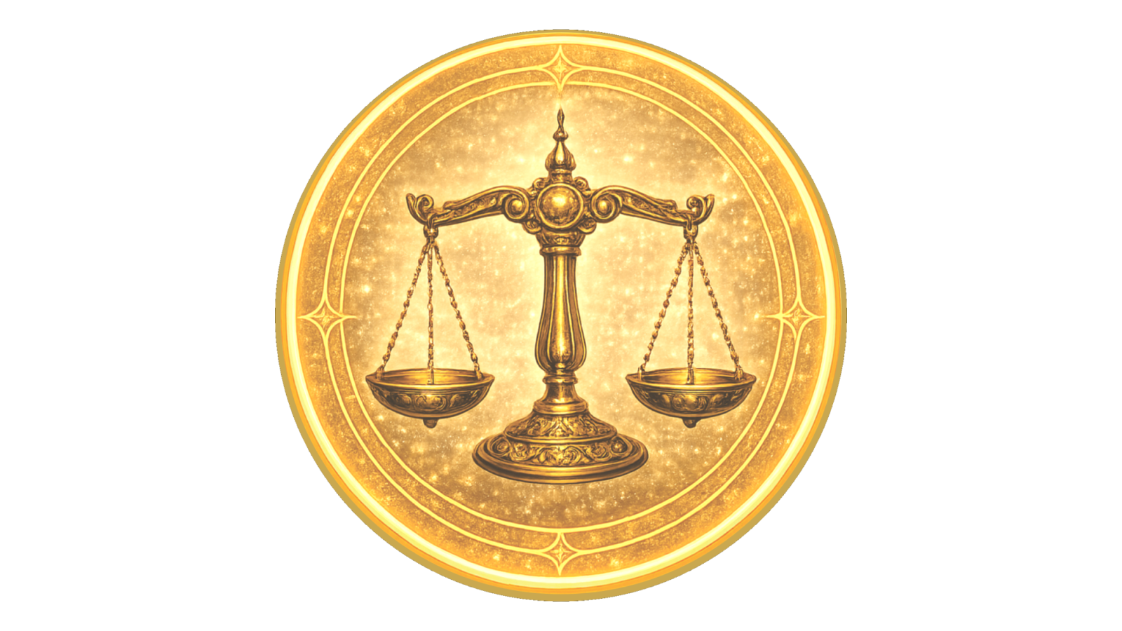 Gold medallion depicting the scales, traditional symbol of Libra.