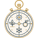 Clock marked with seasonal symbols representing life's changing cycles and opportune timing.