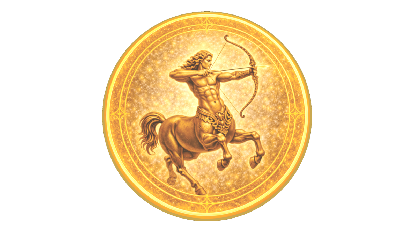 Gold medallion depicting a centaur archer, traditional symbol of Sagittarius.