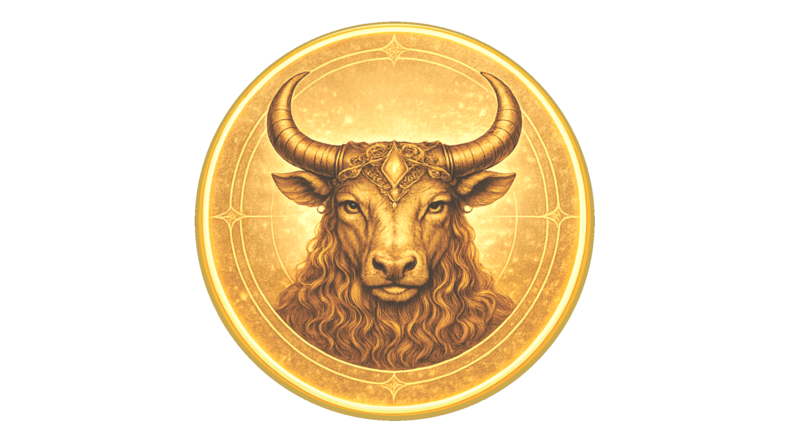 Gold medallion depicting the bull, traditional symbol of Taurus.