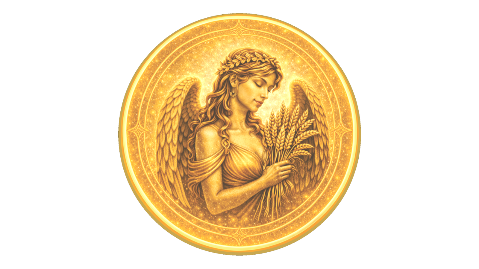 Gold medallion depicting the maiden, traditional symbol of Virgo.