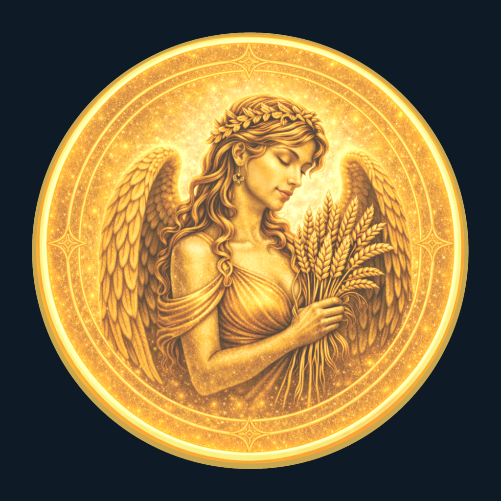 Gold medallion depicting the maiden Virgo.